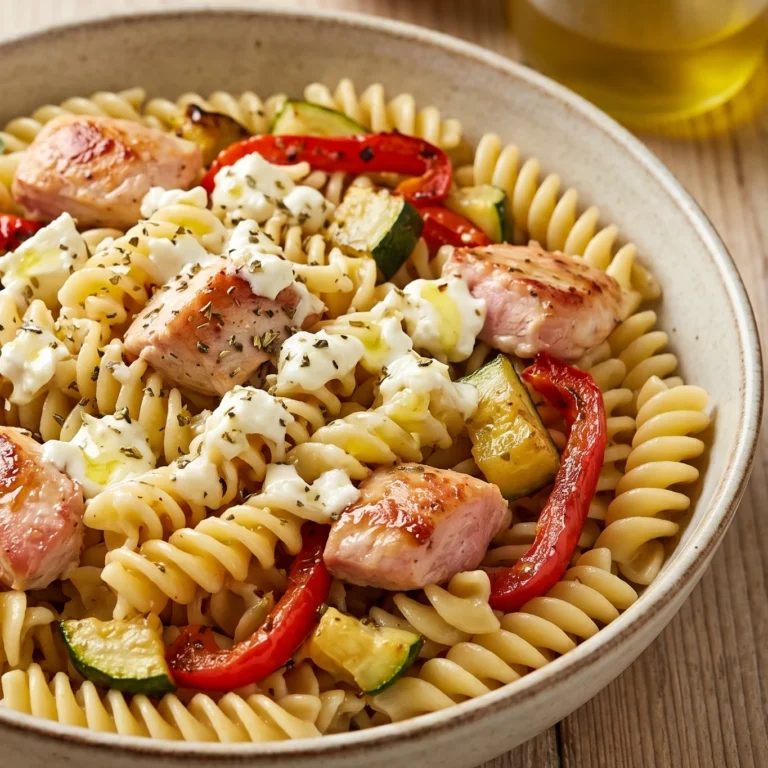 Salade gourmande de fusillis au poulet saisi et Feta fondante