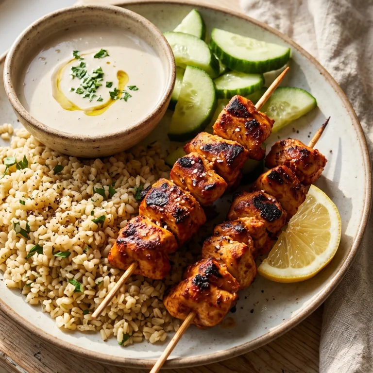 Brochettes de poulet au paprika fumé et sauce sésame