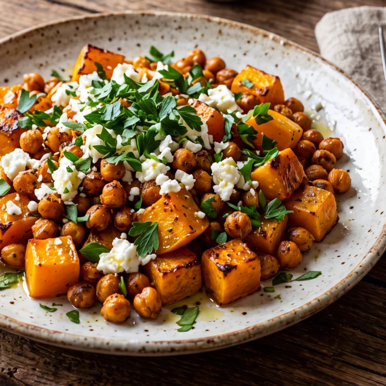 Courge butternut au four avec pois chiches et feta