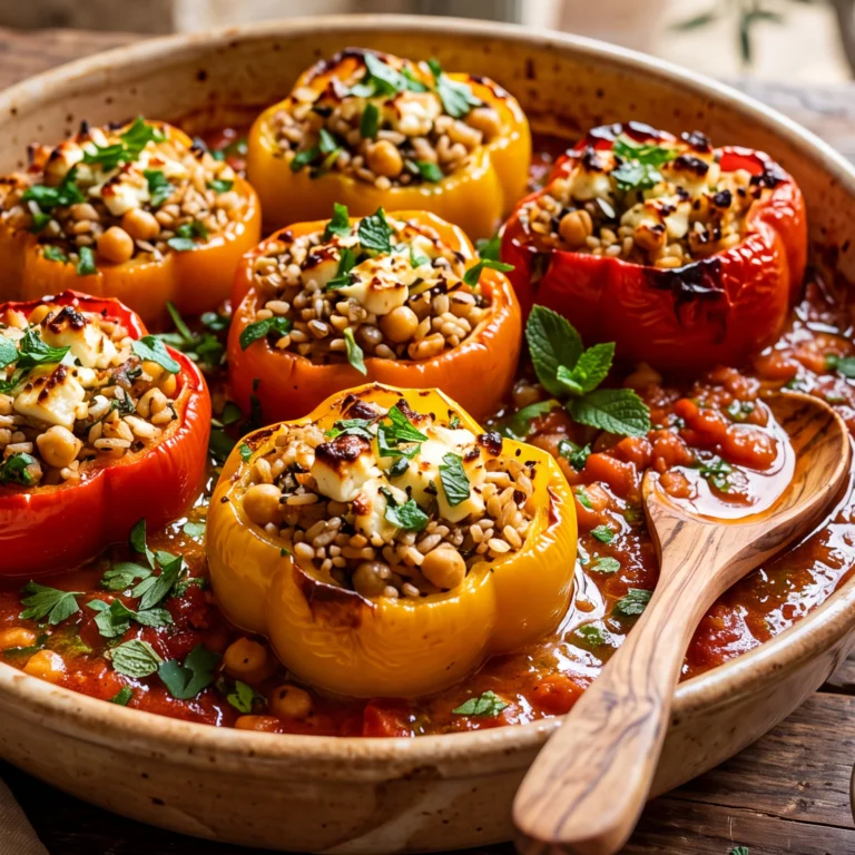 Poivrons farcis au riz complet et feta méditerranéens