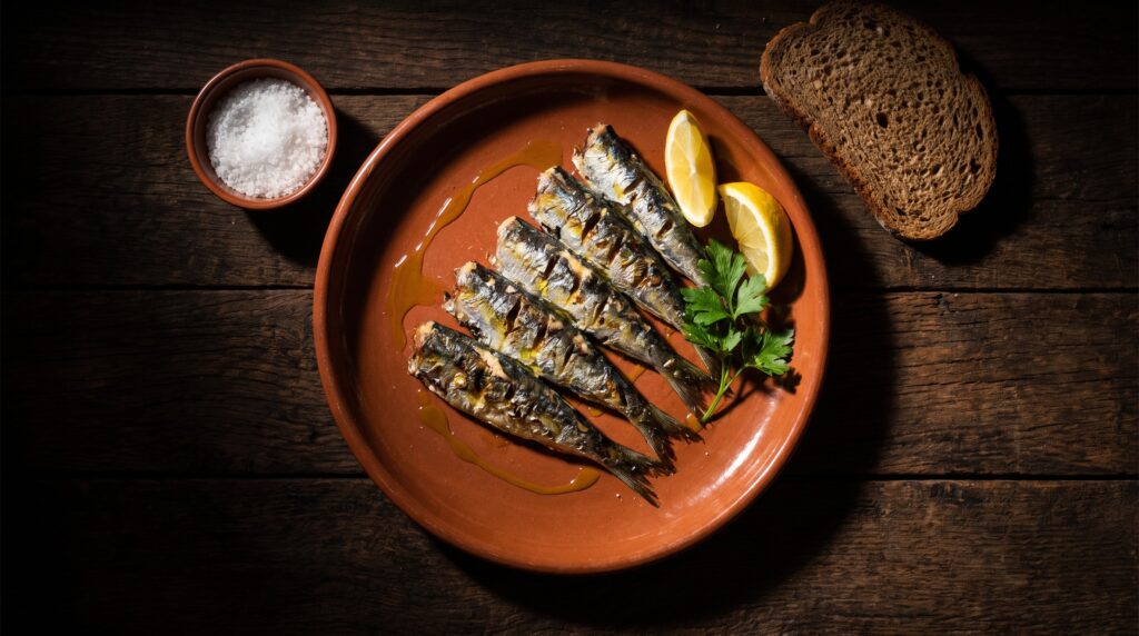 Sardines grillées au citron et filet d'huile d'olive, plat méditerranéen bon pour le cœur