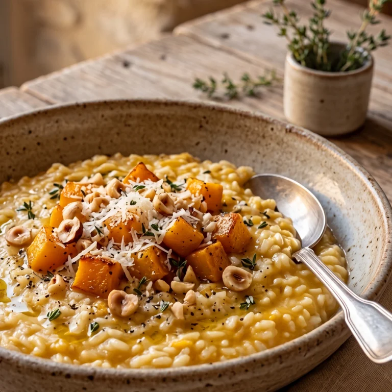 Risotto crémeux à la courge butternut rôtie et noisettes