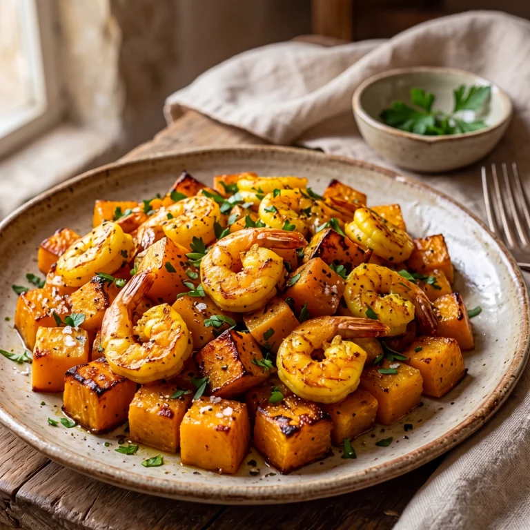 Butternut confit et crevettes au curcuma