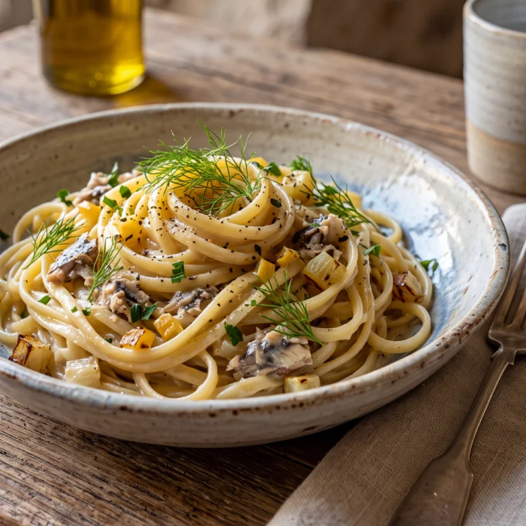 Linguines crème de sardine et citron confit au fenouil